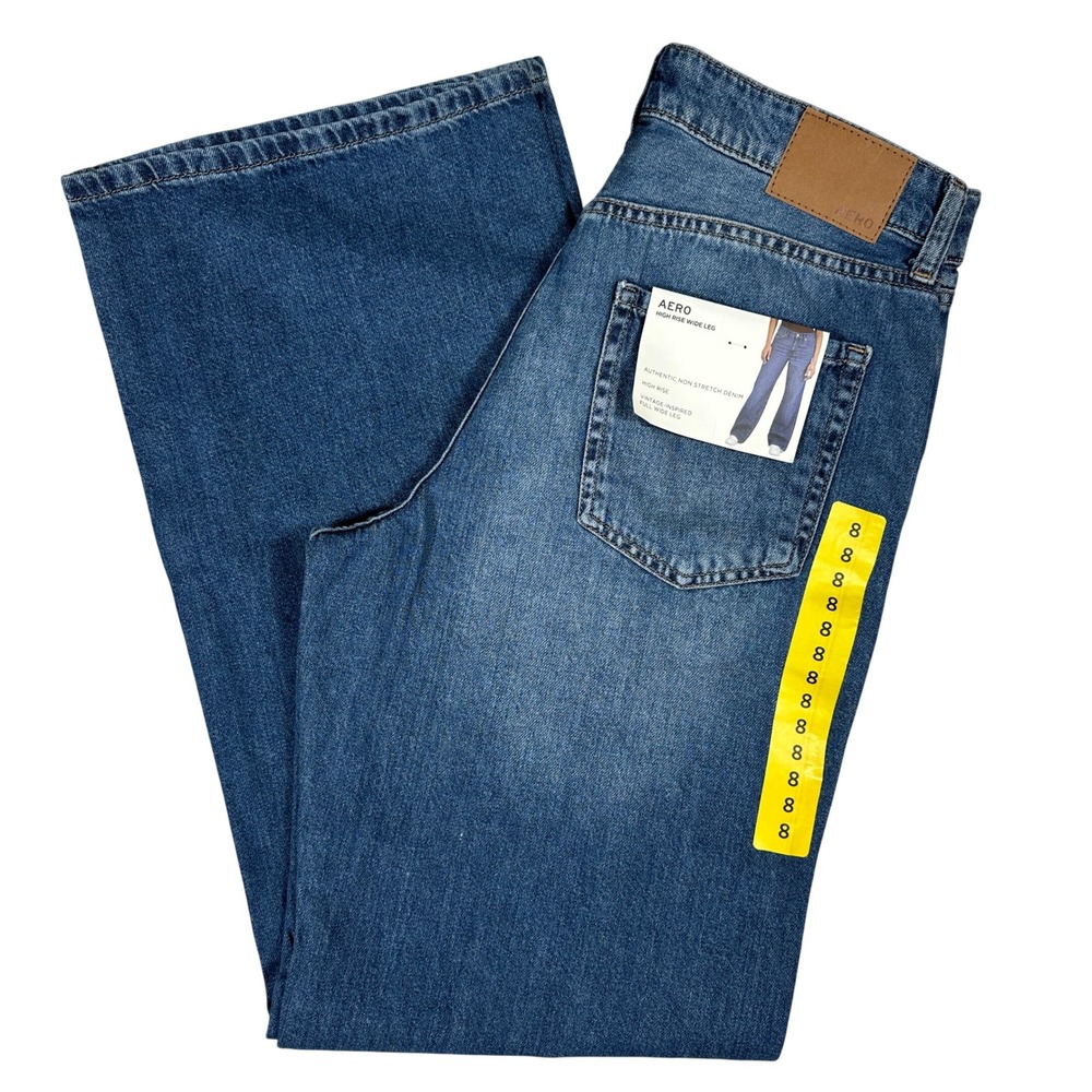 Aeropostale High Rise Wide Leg Jeans Womens Size 8‎ Blue NWT Non-Stretch Denim